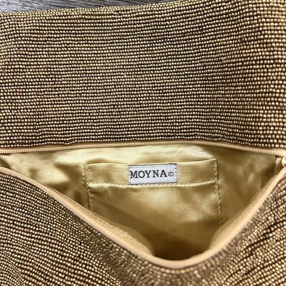 Moyna Gold Hand Beaded Art Deco Evening Clutch Foldover Wedding Party Purse Bag - Picture 5 of 11